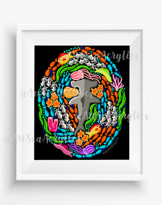 Colorful Coral Reef Art Print 8x10 Hammerhead