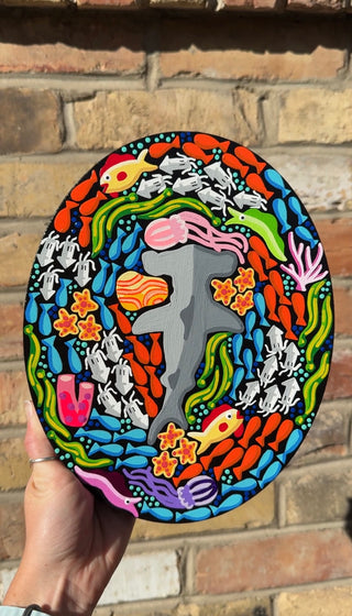 Colorful Coral Reef 8"x10" Oval Acrylic Painting