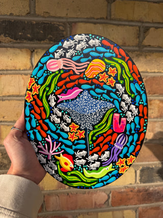 Colorful Coral Reef 8"x10" Oval Acrylic Painting