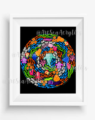 Colorful Coral Reef Art Print 8x10 Circle