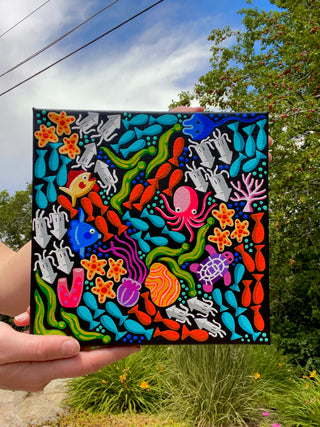 Colorful Coral Reefs 8"x8" Acrylic Painting