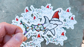 Santa Jaws Hammerhead Shark Sticker