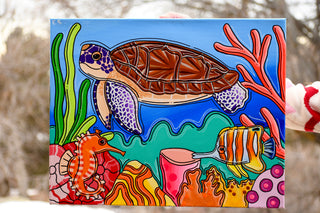 Sea Turtle Coral Reef 16"x20" Acrylic Painting
