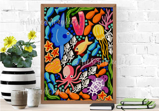 Colorful Coral Reef Art Print 8x10