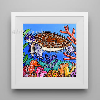 Sea Turtle Painting Art Print 8x8