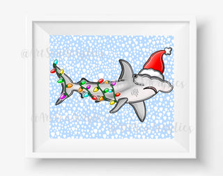Santa Jaws Hammerhead Christmas Print 8x10